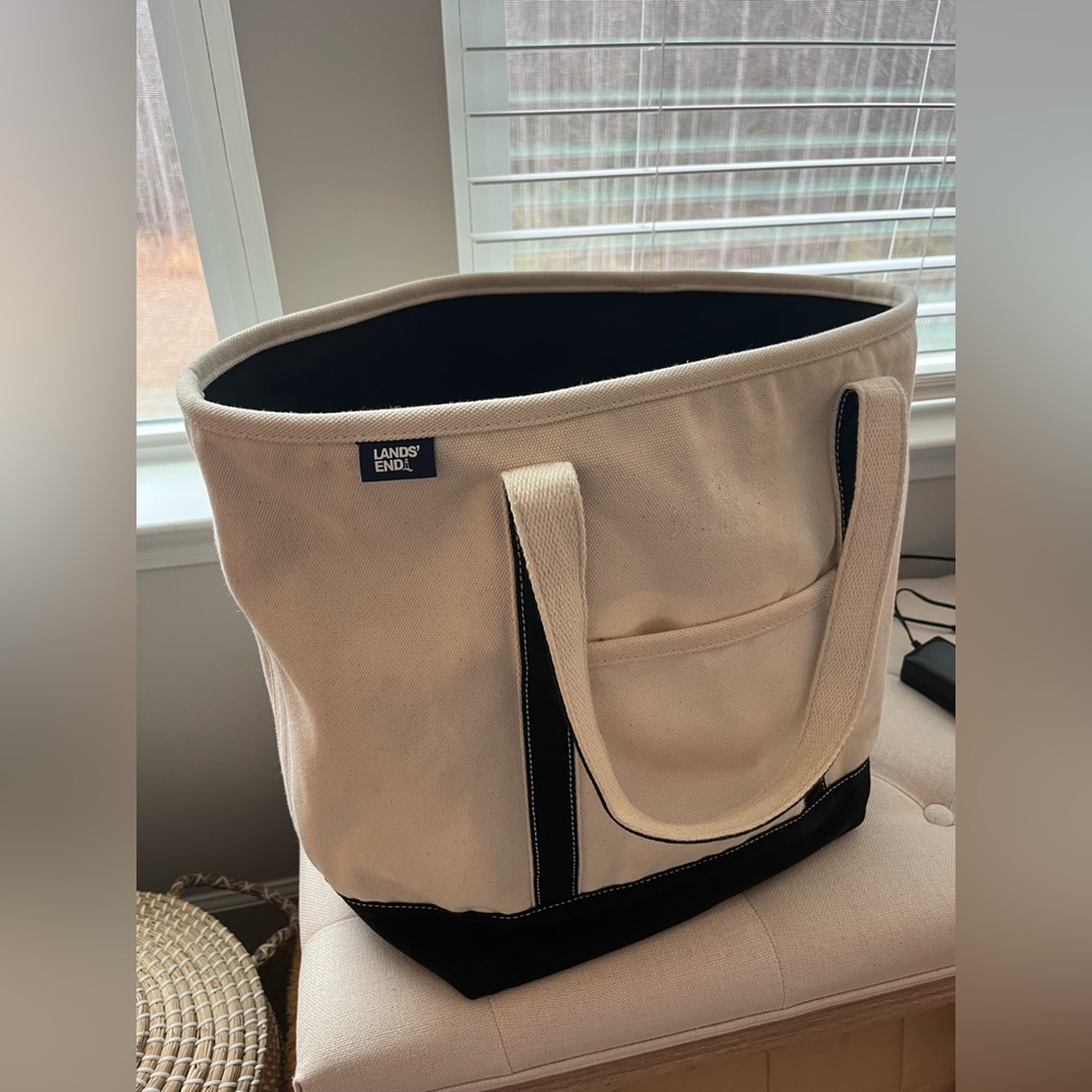 Lands' End Cream and Black Canvas Tote